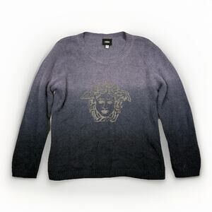 Vintage Versace Jeans Couture Angora Sweater Size M Italy Ombre Gray Medusa Y2K